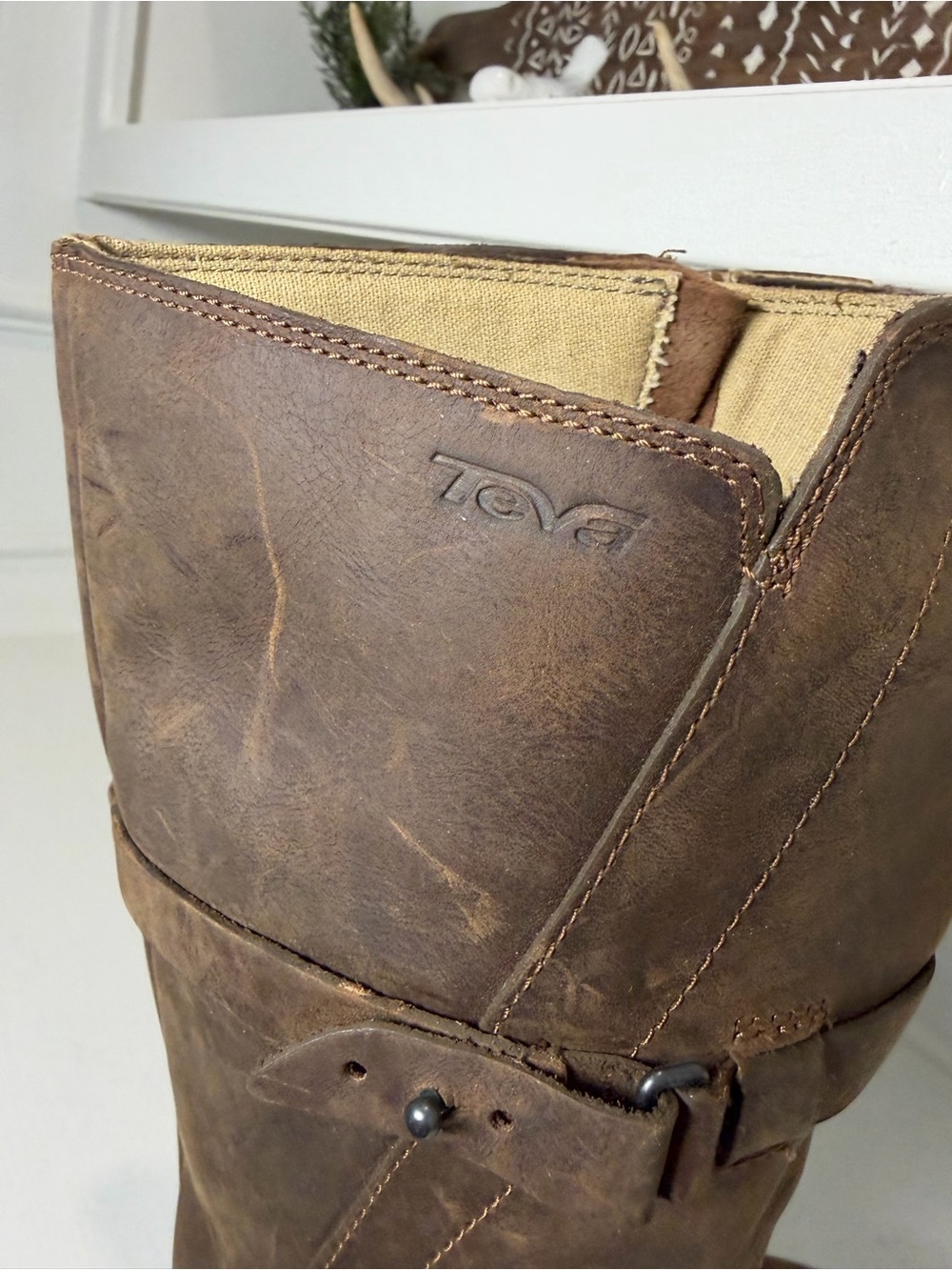 Teva De La Vina Women's 7.5 Waterproof Brown Leather Tall Riding Boots Moto - Picture 5 of 10